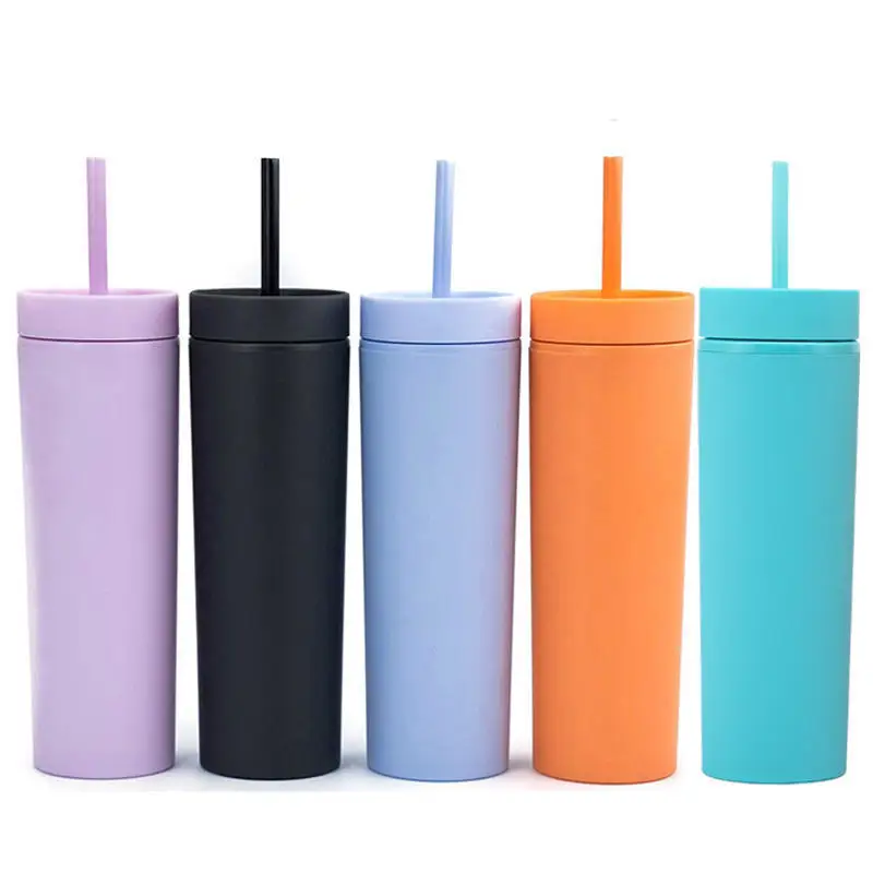 

Double Frosted Cup Matte Color Plastic Straight Mug 16oz Plastic Straw Cup 450ml/480ml Plastic Bottle, Customized color