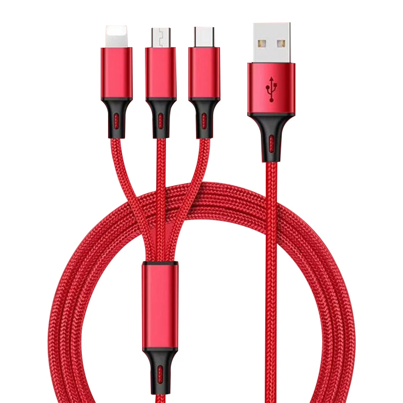 
Mobile phone nylon multi function charger 3 in 1 USB charging cable 
