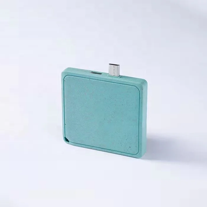 

Best Selling OEM logo package Wheat straw shell Degradable 1000mah emergency phone battery charger disposable mini power bank, White, black etc