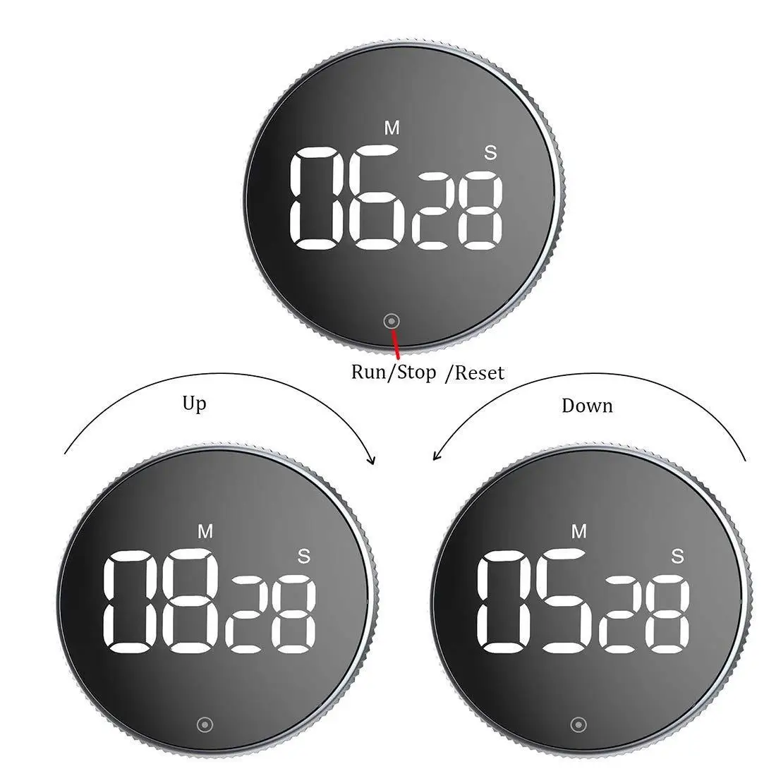

LED twist One Button Operation for Teacher kids and Elderly,for lab,Kitchen Timer, HAPTIME Magnetic Countdown Digital Timer, Black (can oem)