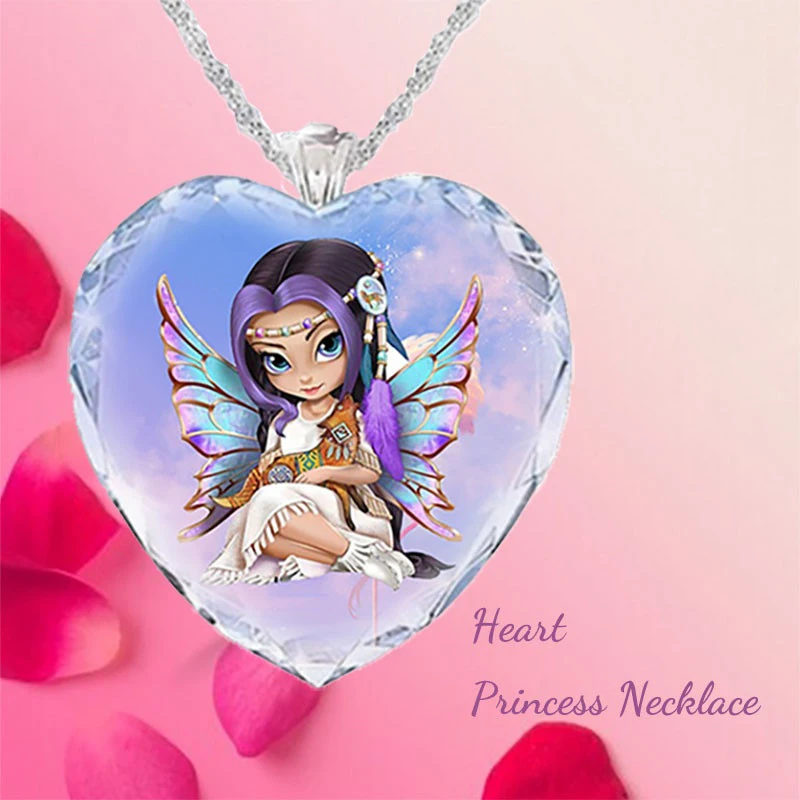 

Fashion Exquisite Crystal Fairy Princess Necklace Heart-shaped Pendant Blue Creative Elf Jewelry Necklace