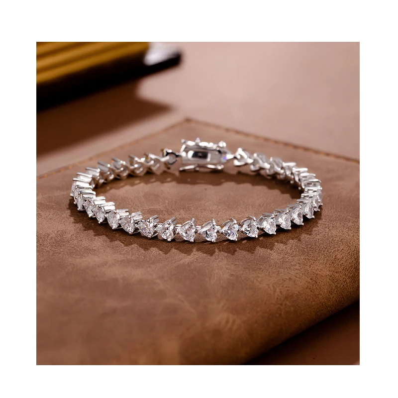 

4mm 5A heart shaped cubic zirconia 925 sterling silver tennis bracelet