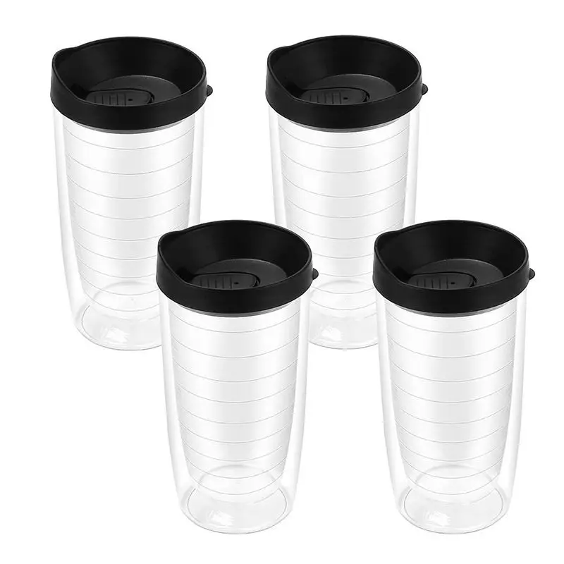 

Amazon double wall plastic water bottles transparent tumbler with lid double wall glass mug