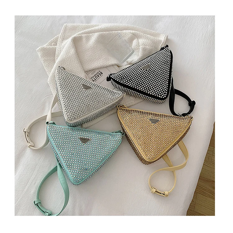 

Flash Diamonds Armpit Bag Brand Triangle Women's Handbags Shiny Shoulder Underarm Purses Ladies Small Rhinestone Tote Bag