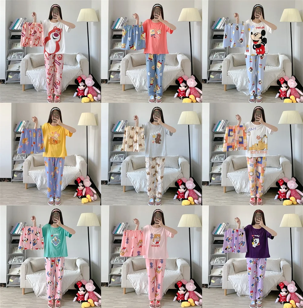 

Wholesale Korean version of lovely home casual thin pajamas female spring and summer short-sleeved pants shorts three-piece set