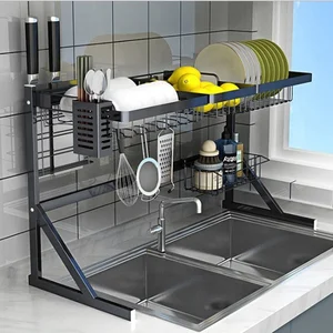 Image of over the sink kitchen dish take in black rack storage holders racks