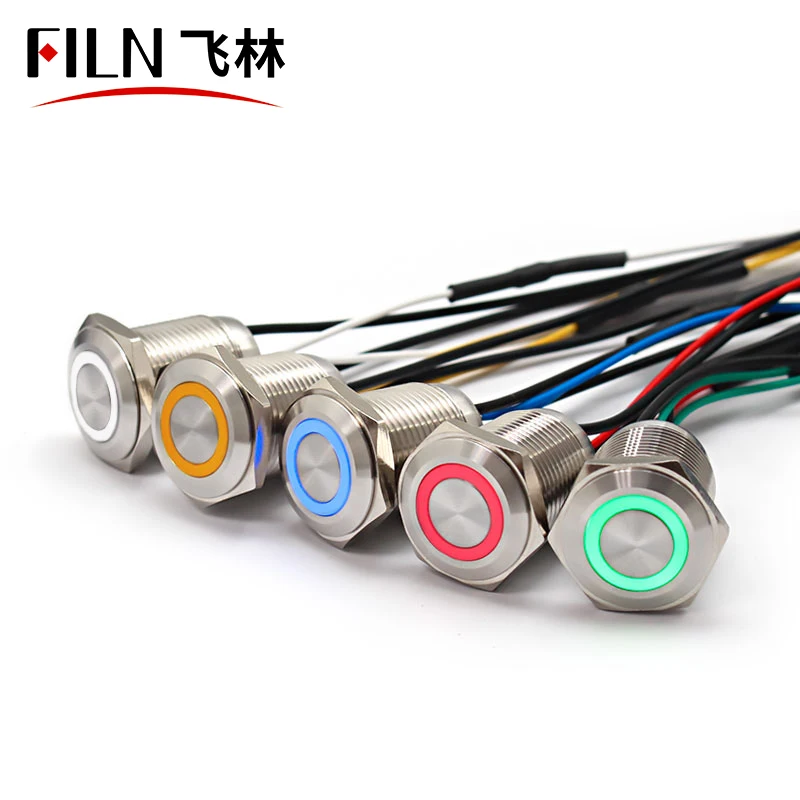 

FILN 16mm 1NO momentary IP67 Waterproof 12V LED Flat Stainless Steel Push Button Switch with wire