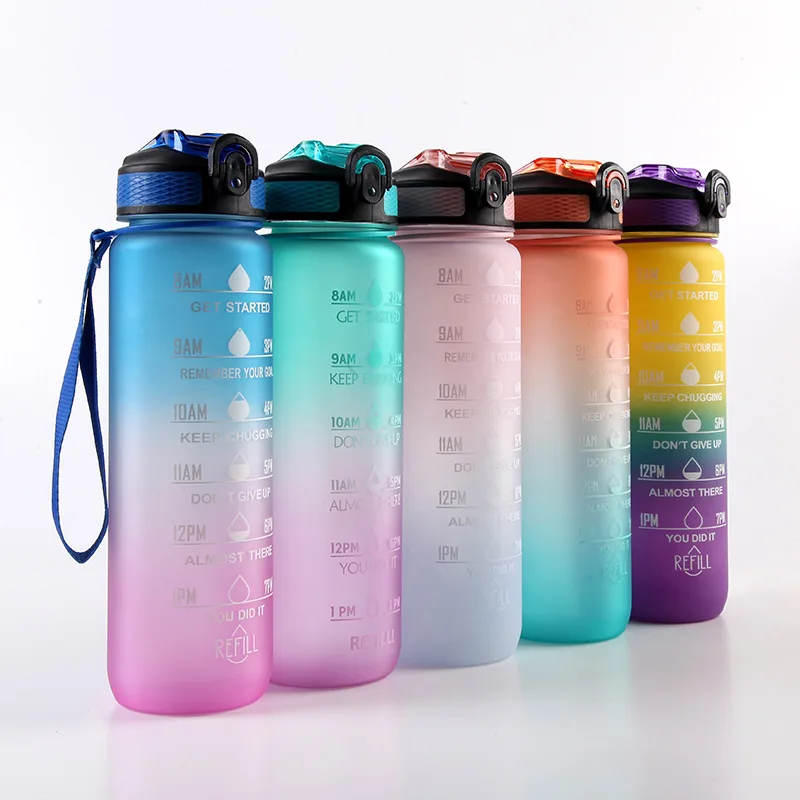 

32oz Motivational Fitness Sports Water Bottle with Time Marker Straw Large Wide Mouth Leakproof Durable BPA Free Non-Toxic