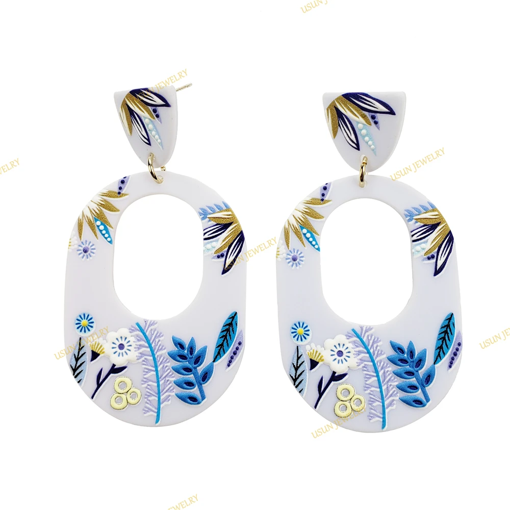 
Korean handmade fashion colorful chic dangle polymer geometric clay flower drop earrings stud jewelry for women girl wholesale 