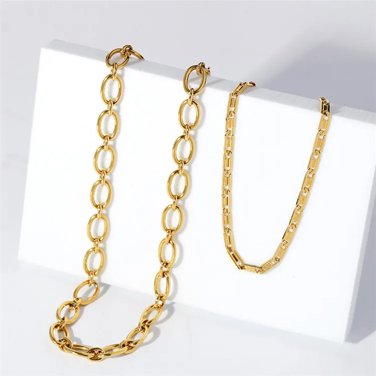 

Simple retro thick chain necklace metal choker stacked clavicle chain neutral style necklace A1