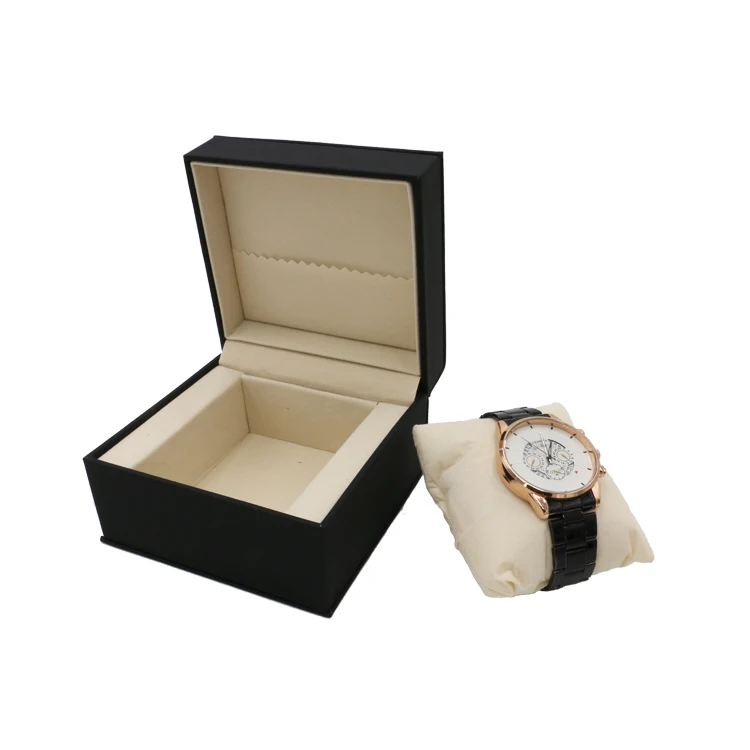 

Watches Storage Cases With Pillow Travel Pu Leather Men Gift Square Single Watch Box, Black