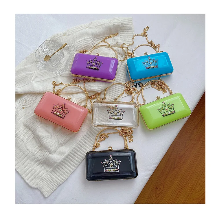 

Candy Color Acrylic Box Bags Girl PVC Messenger Chain Dinner Bag Trendy Designer Crown Ladies Evening Party Clutch Mini Handbags