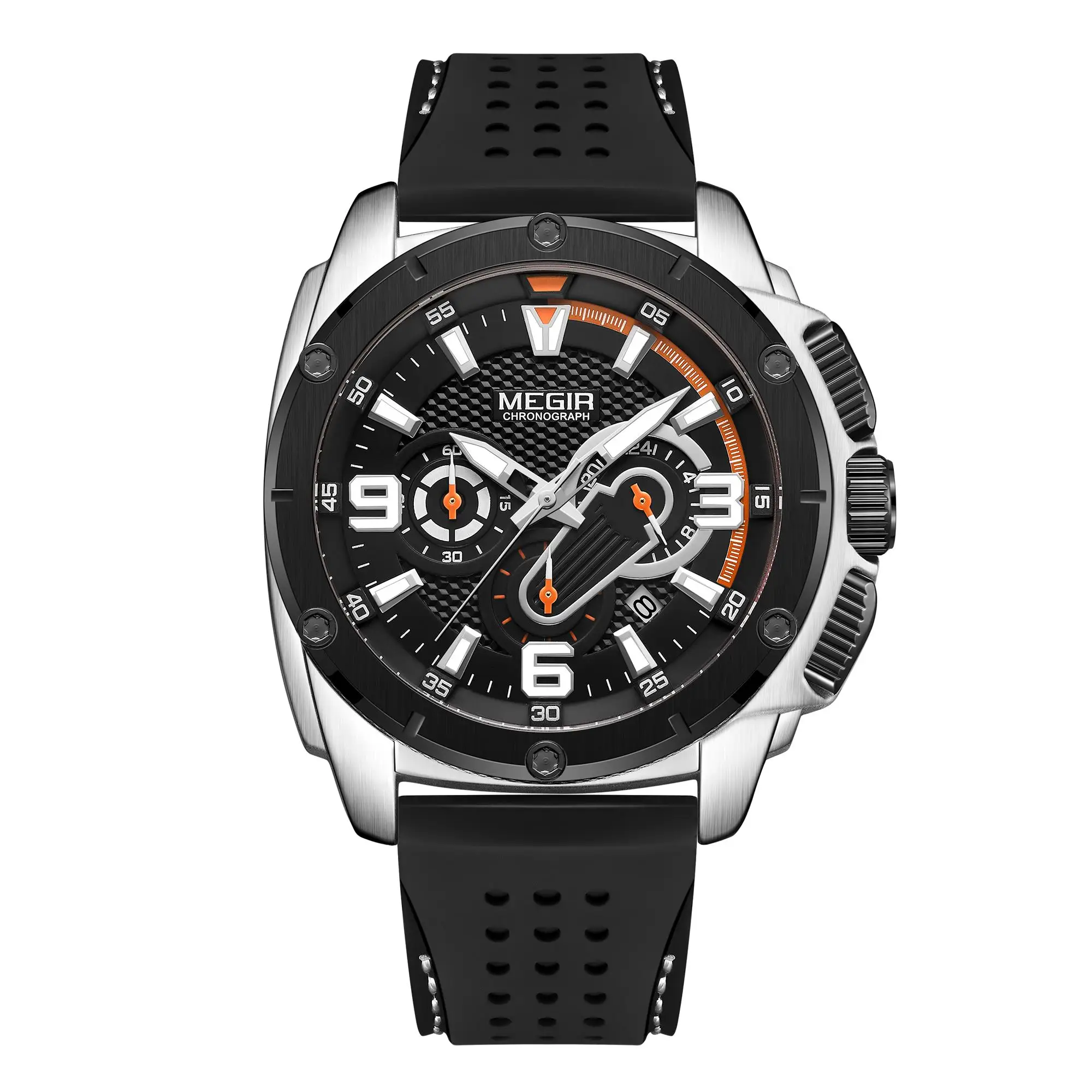 

Relojes Hombre MEGIR 2147 Original Brand Fashion Silicone Chronograph Sport Watches Quartz Luxury Military Men Watch For 2021, Black, rose gold, silver