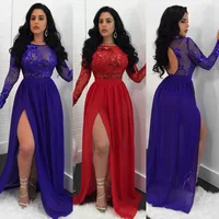 

LF-109 Slip Backless Long Sleeve Evening Dress Red Prom Dress Evening Sequin Lace Women Party Dresses Long