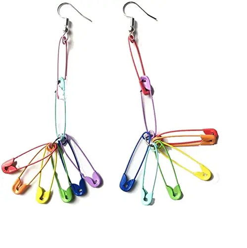 

Dainty Rainbow Long Tassel Metal Pin Drop Earrings Colorful Paper Clip Dangle Earrings for Women