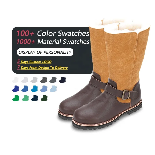 

Warmlab midi adjusted strap female boot custom horses riding fur ladies genuine leather women's duck winter boots for women 2021
