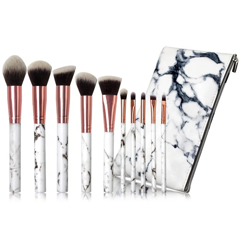 

YAESHII 10pcs marble makeup brush eyeshadow and lip gloss brow makeup brush
