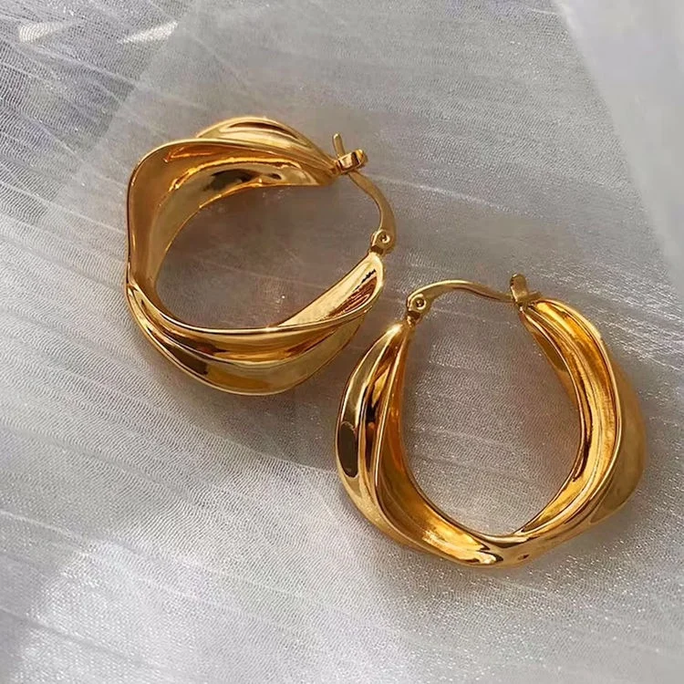 

Chunky 18K Gold Plated Hypoallergenic Bold Geometric Thick Hoop Earring, Gold Vintage Statement Minimalist Fashion Hoop Earrings