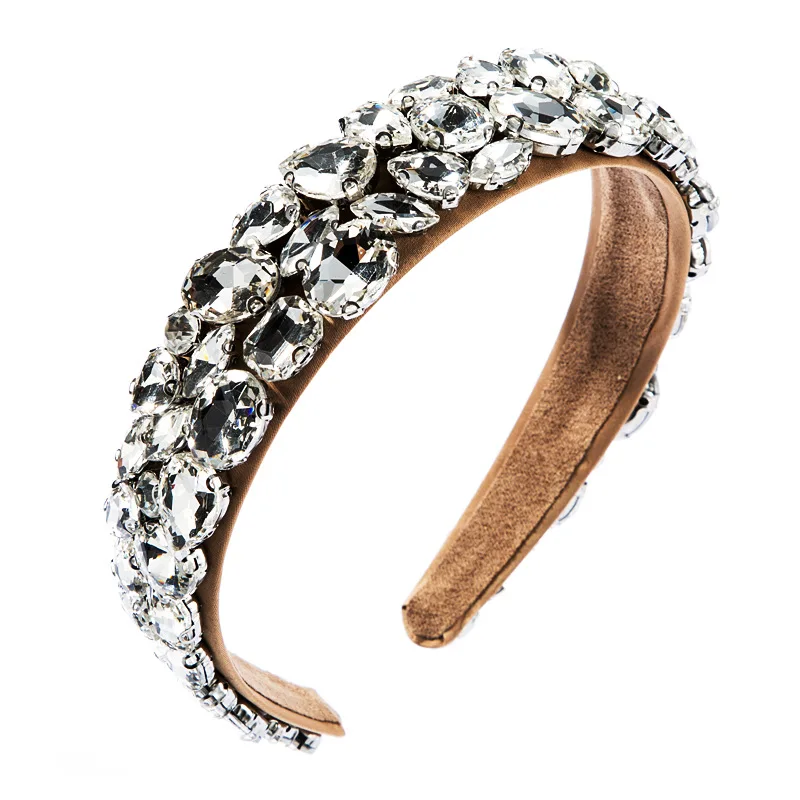 

Bling Clear Glass Drill Hairband Women Wide Hard Hair Band Crystal Rhinestone Headband for Women Party, Picture