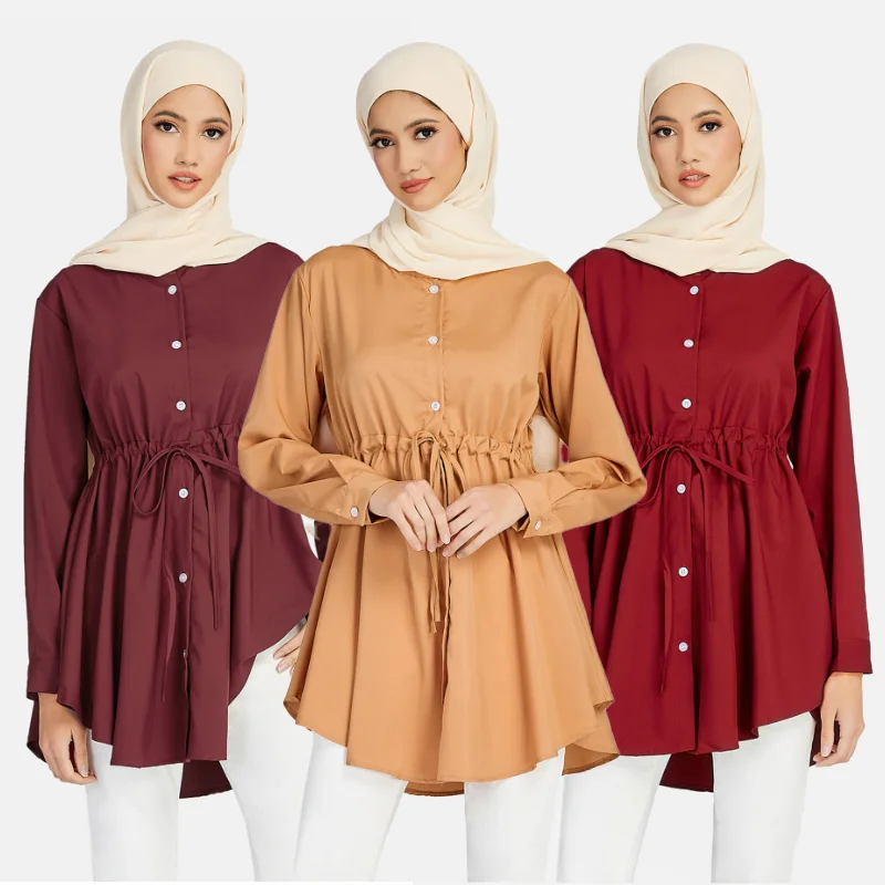 

Wholesale 5XL Plus Size Dubai Muslim Women Dress Tunic Tops Long Sleeve Casual Polyester Fashion Modest Shirts Muslim Blouses