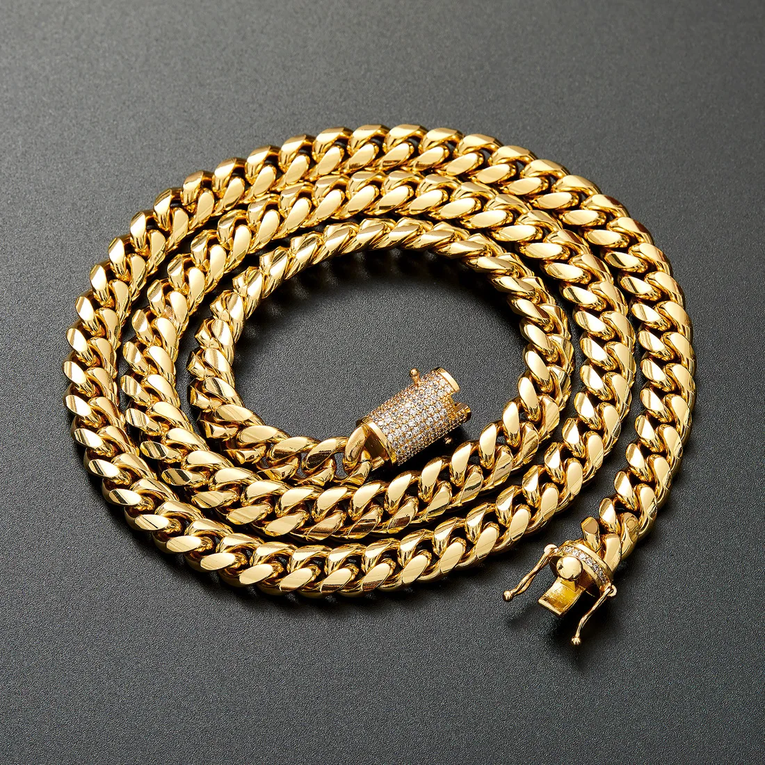 

European High Quality Gold Plated Necklace Statement Cuban Chain Horsewhip Link Stainless Steel Necklace For Men