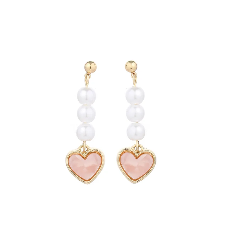 

Korean Pearl Big Hollow Love Heart Dangle Jewelry Girl Simple Statement Long Drop Earrings trendy For Women, Picture shown
