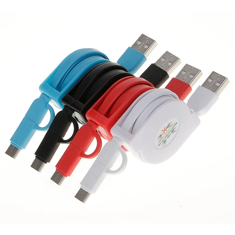 

Portable 1m 2A Two in One Retractable Micro USB to Type-C Data Sync Charging Cable