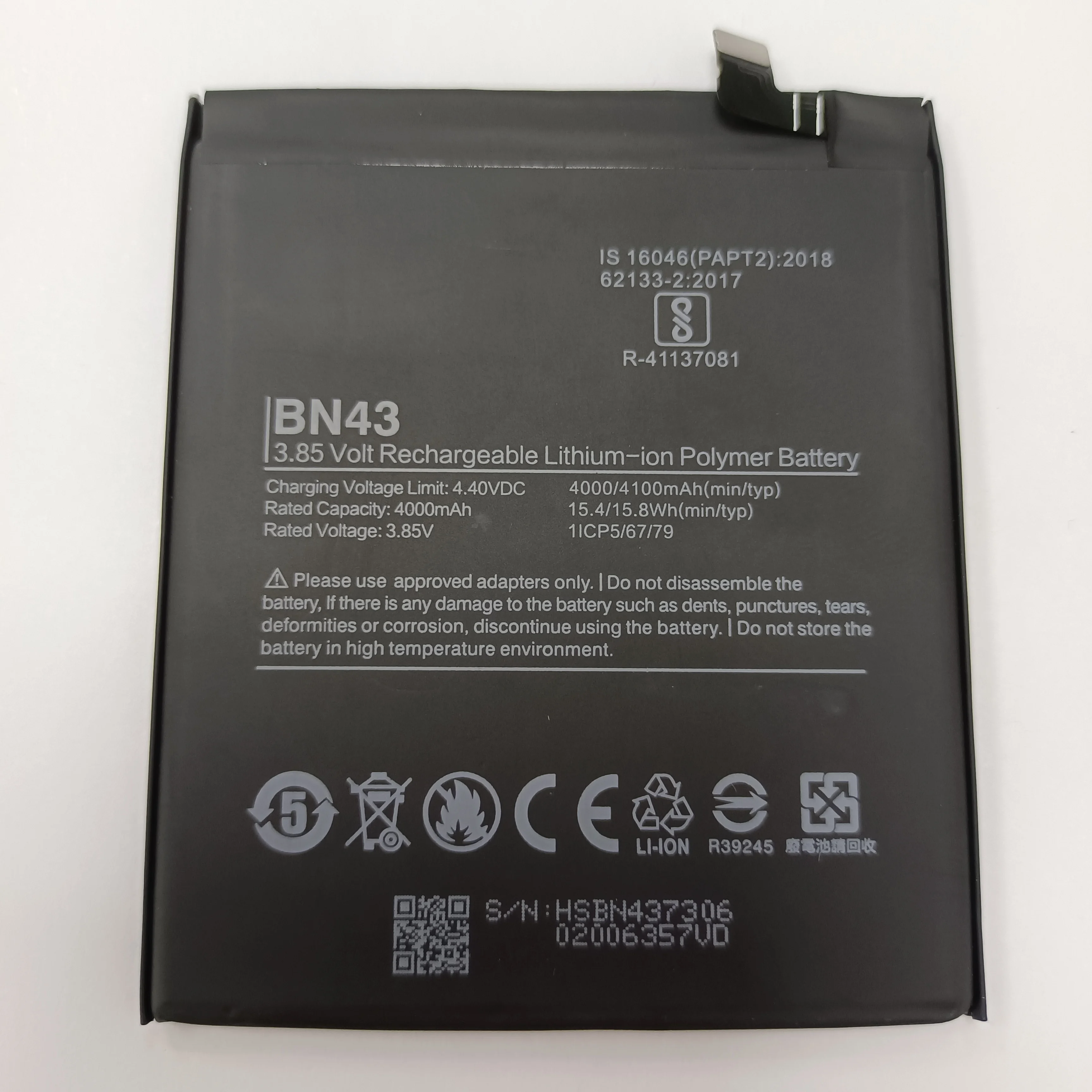 

Manufacturer wholesale Original big capacity Replacement cell mobile Phones Batteries BN43 for xiaomi Redmi 3.85V 4000mAh