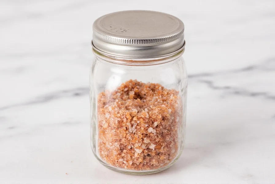 Close-up of smoked salt crystals on a wooden spoon