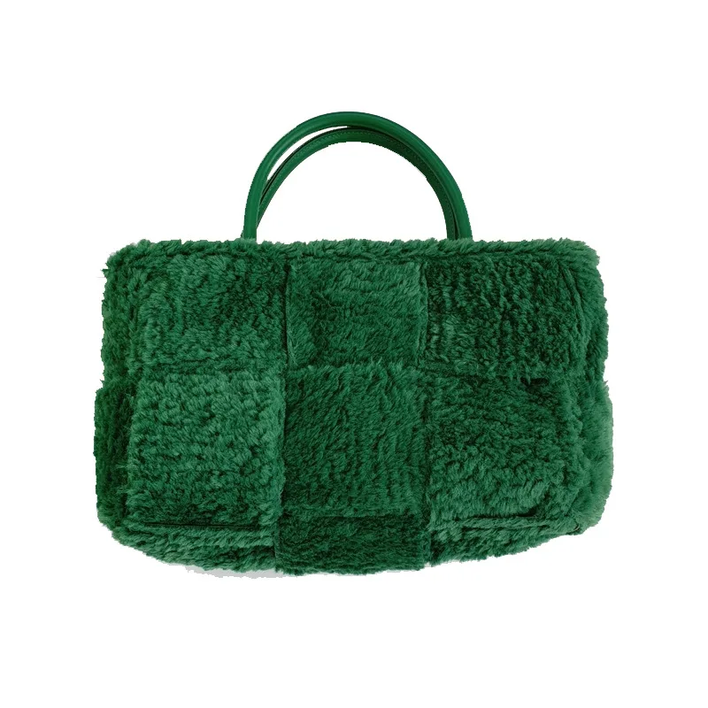 

Luxury solid color faux fur tote winter fashion fluff tote ladies shoulder bucket hand bags women handbag, 3colors