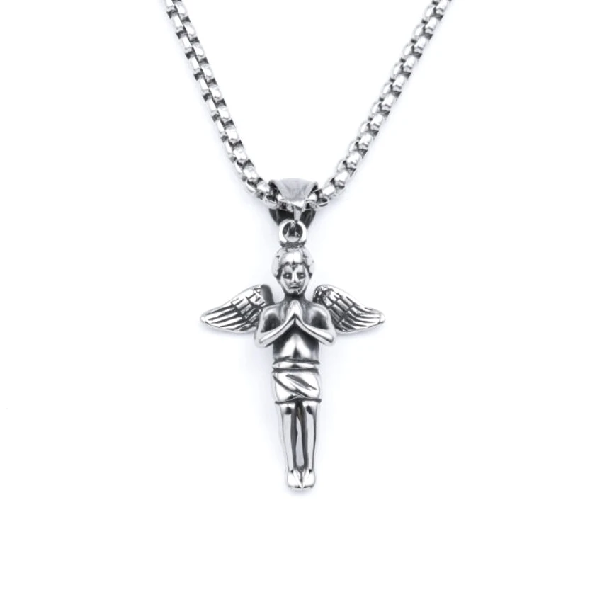 

European and American personality hip-hop prayer little angel necklace men's pendant street hipsters female jumping di hip-hop