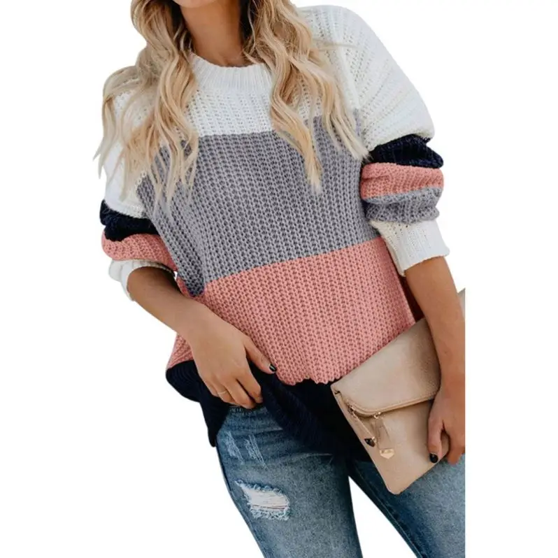 

2021 Women Tops Long Sleeve Tops Casual Colorblock Sweaters Pullovers