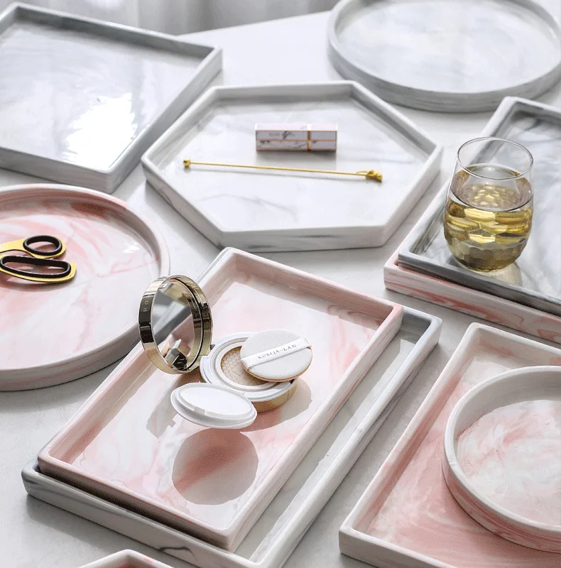 

Nordic Modern Marble Ceramic Storage Plates Jewelry Storage Tray Creative Fruit Candy Dish Home Decoration Accessories, As the picture shown