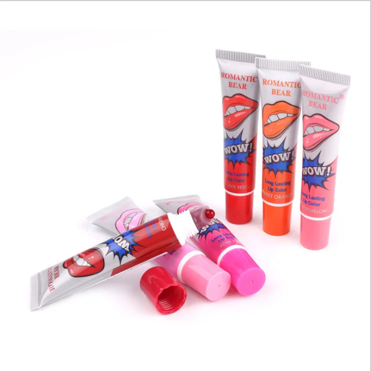 

Wholesale Individual Package WOW Romantic Bear 6 colors Waterproof peel off lip gloss, 6 colors peel off lip gloss