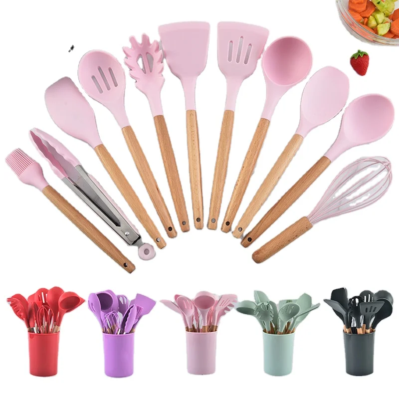 

Kitchen Utensils Silicone Set Wooden handle Cooking Kitchenware Accessories Gadgets Silicone Kitchen, Different