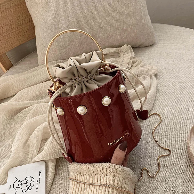 

Summer wholesale ladies pu handbag fashion charming bucket bag pearl decoration crossbody bag