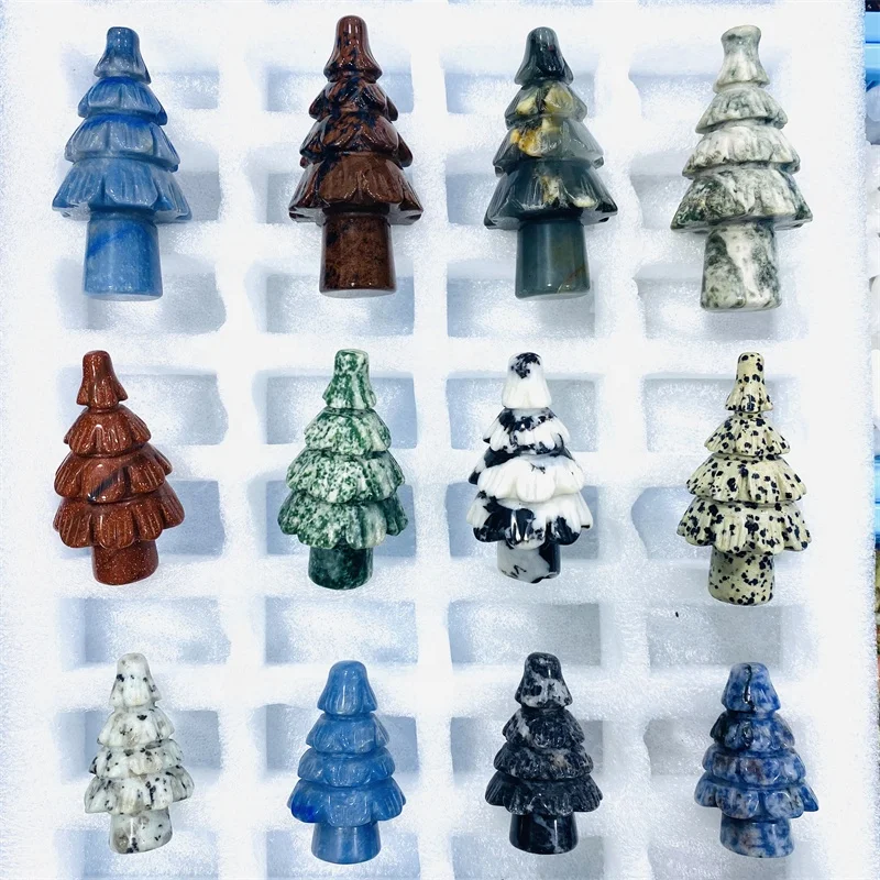 

Wholesale 5-8cm Healing Crystal Gemstone Carving Christmas Tree For Home Decoration Gift