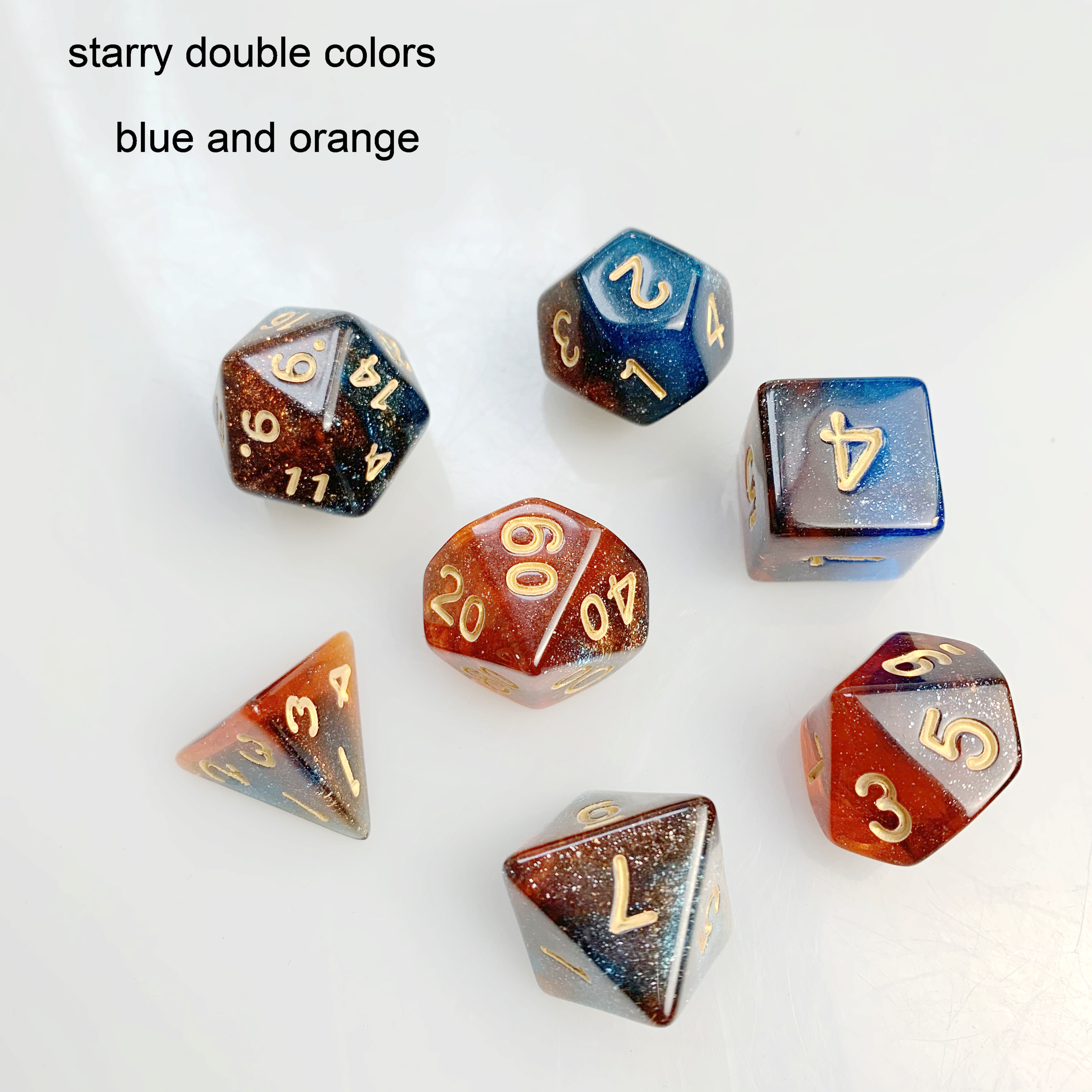 Dnd New Colors Starry Double Colors Custom Plastic Acrylic Dices 7pcs Per Set Cubes Polyhedral