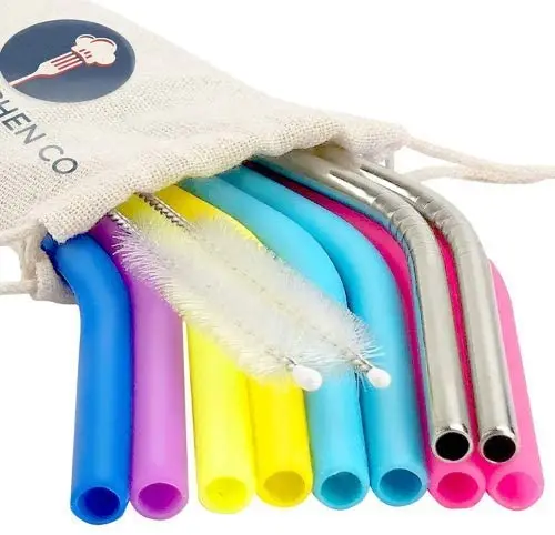 

silicone straws with cleaning tool and case with a logo and name on it