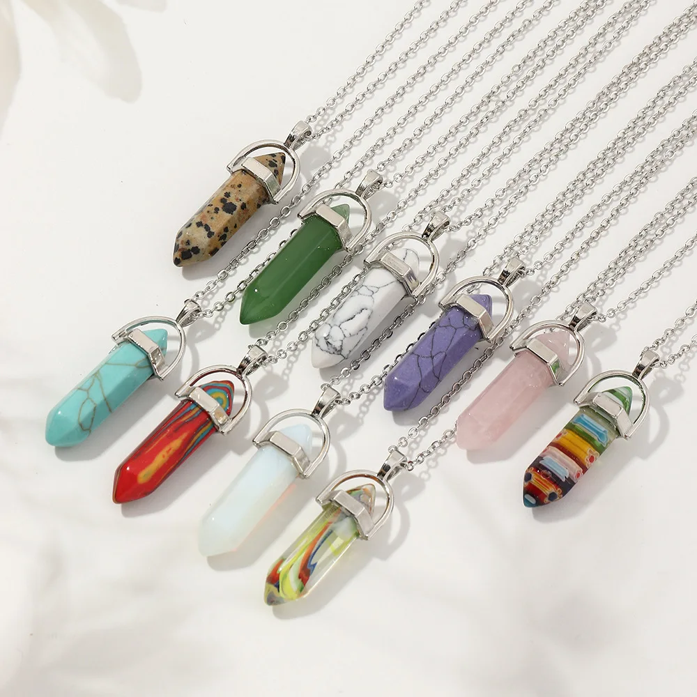 

Wholesale Hexagonal Column Fashion Natural Crystal Pendant Yoga Jewelry Necklace For Women