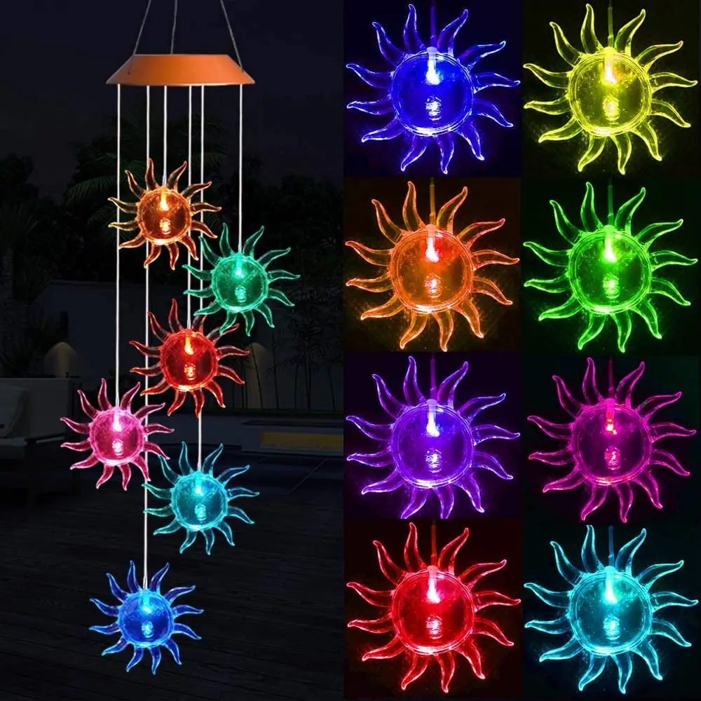 
Wholesale outdoor wind chimes color changing romantic wind chimes star decoration solar light 
