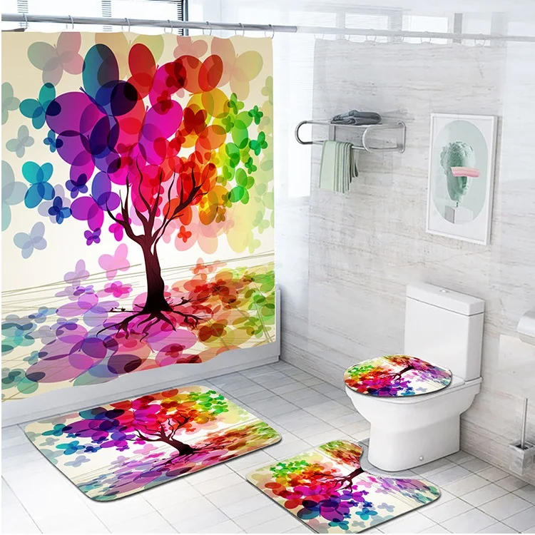 

High Quality Modern Shower Curtain Design Water Resistant Bath Room Print 3D Shower Curtain Set With Bath Mat