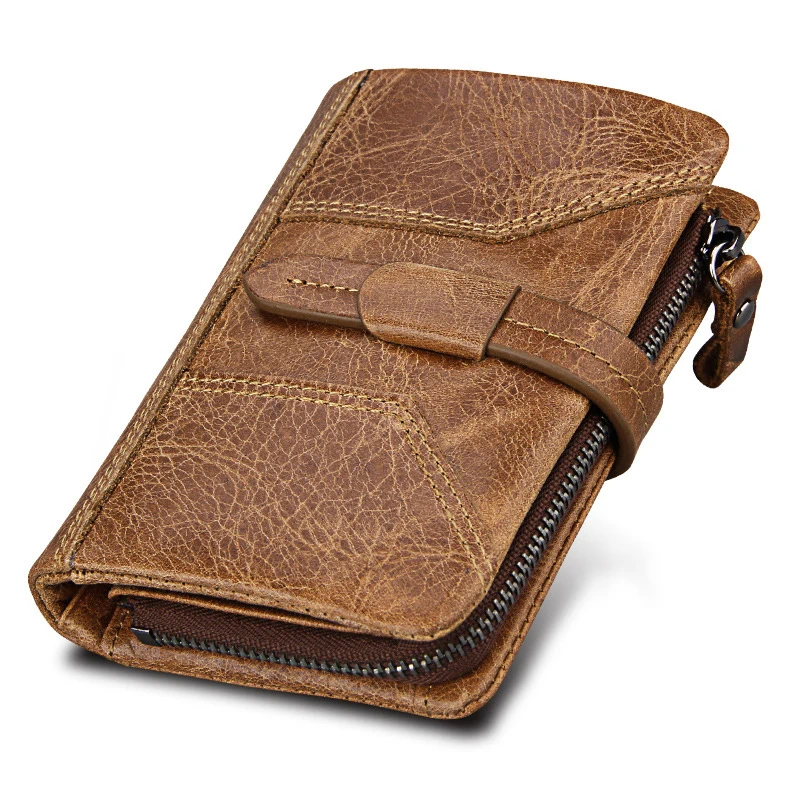 

atinfor RFID Blocking Men Short Buckle Genuine Leather Detachable Wallets Retro Male Cowhide Travel Purse by 10 Card Slots