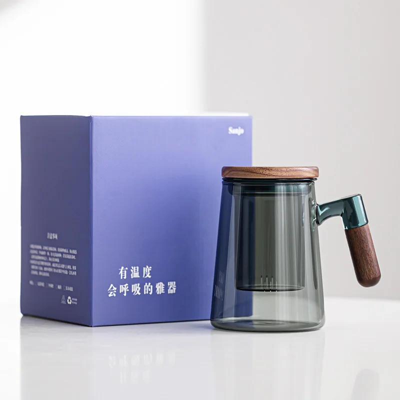 Glass Teacup Mug With Cover Strain Water Cup Simple Large Capacity Glass of Tea Separation Office Gift