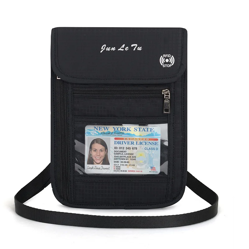 

Low MOQ Custom logo Travel Pouch RFID Blocking Purse bag Neck Wallet Cards travelling Passport Holder, 7 colors