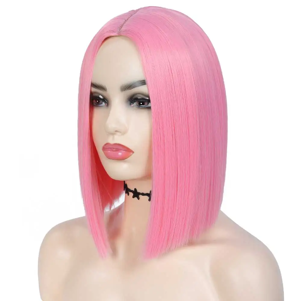

G&T Wig Pink Wig Short Straight Bob Wigs for Women Heat Resistant Synthetic Fiber Silky Natural as Real Hair, Multi color