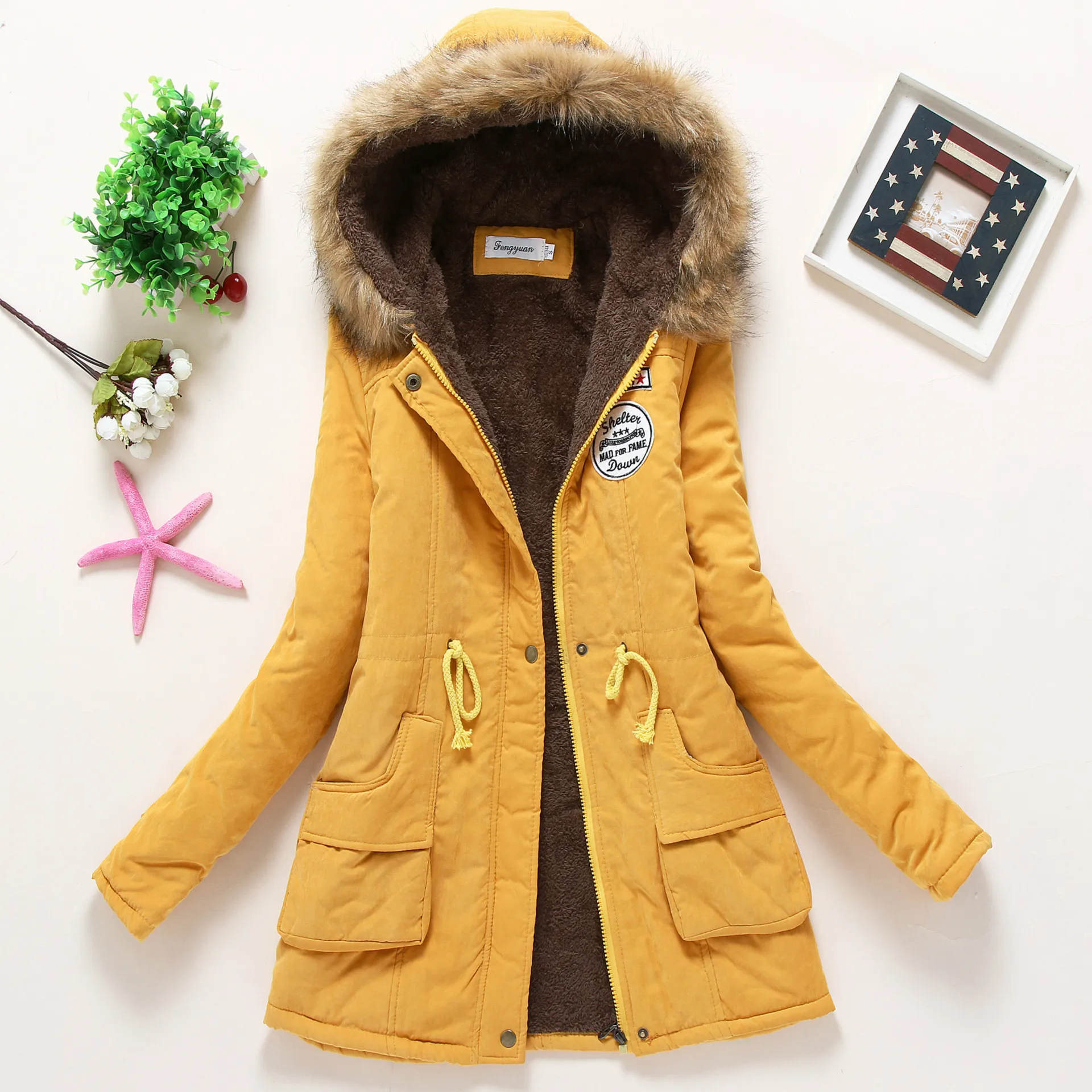 

2020 New Fashion Plus Size S-3XL and 16 Colors Thick Ladies Winter Coats Warm Outwear Solid Fur Collar Parkas Women Jackets, 16 colors to choose