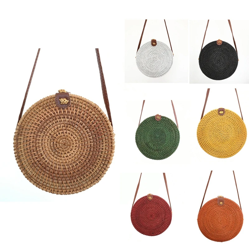 

Beach Round Bag Shoulder Bag 20*8 Color Woven Leather Buckle hand-woven Crossbody Rattan Bag, Picture