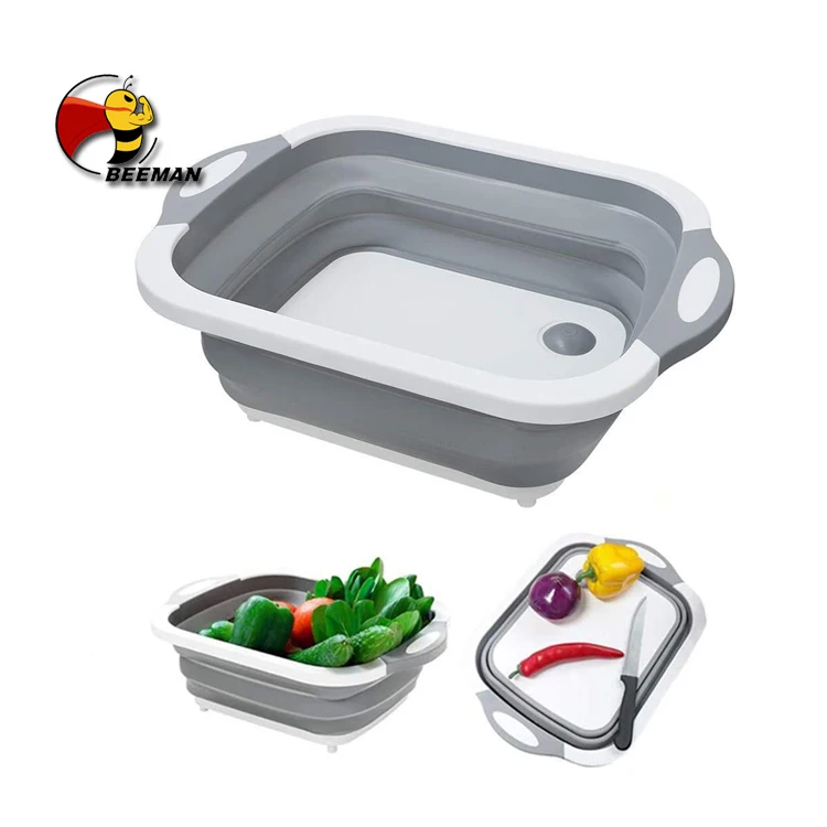 

Beeman New Design 3-In-1 Retractable Vegetable And Fruit Dishwashing Drain Basket Sink Cutting Chopping Board