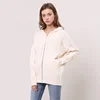 2019 Wholesale zipper cardigan covering yarn white loose sweater chain zipper basic for women